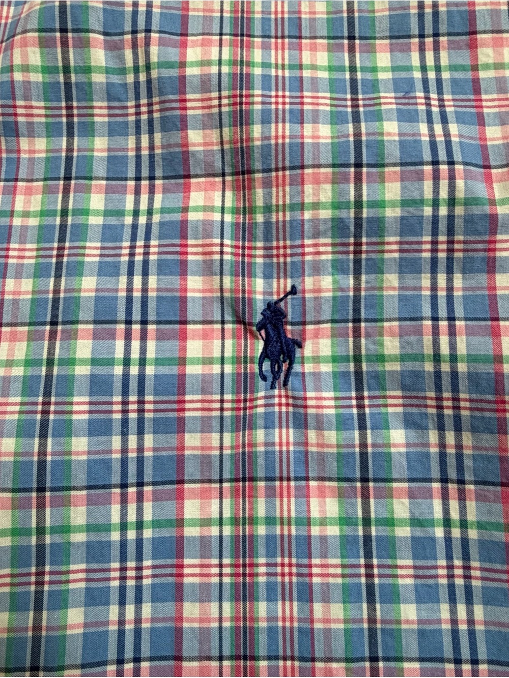Ralph Lauren Shirt Blue Green Pink Plaid Button-Down Large Preppy